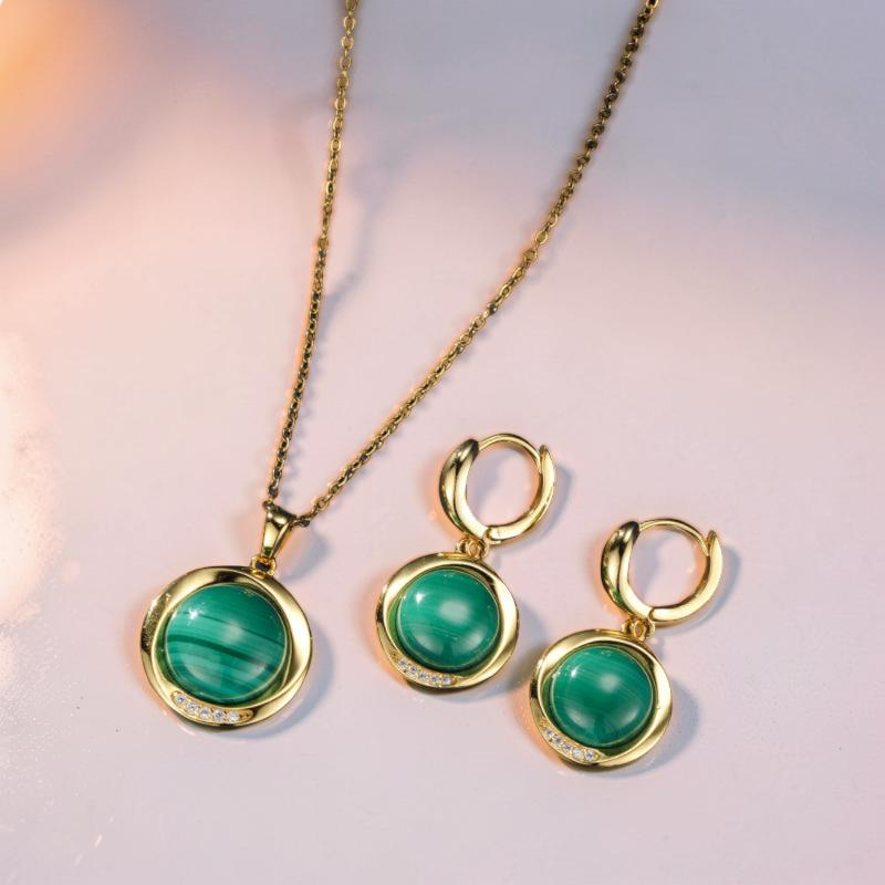 ATELIER-TIBET – Boucles d'Oreilles Malachite – Harmonie Verte, Argent Plaqué Or