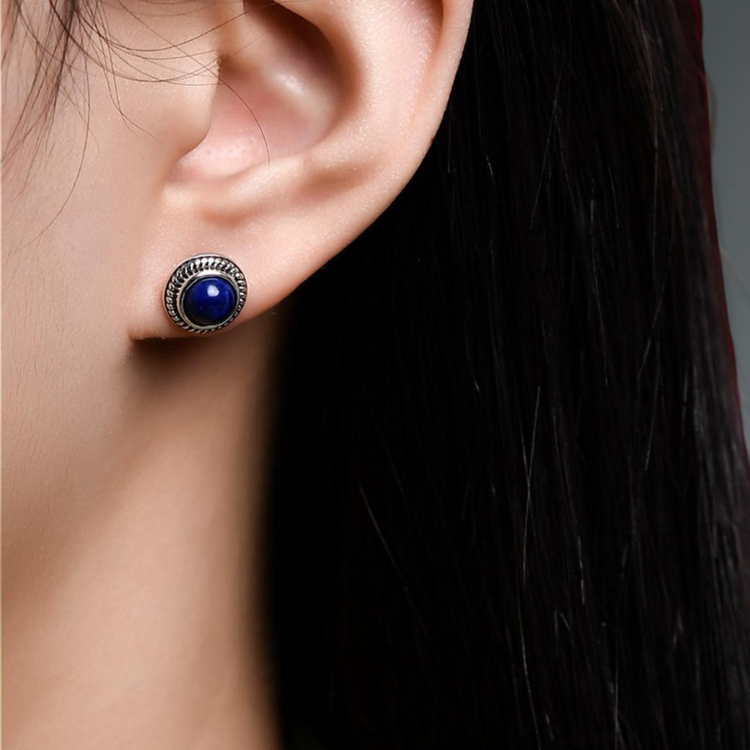 ATELIER-TIBET – Boucles d'Oreilles Malachite ou Lapis Lazuli – Croissance, Argent 925