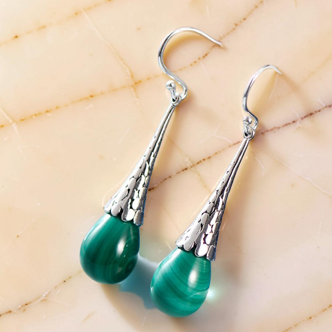 ATELIER-TIBET – Boucles d'Oreilles Malachite – Transformation, Argent 925