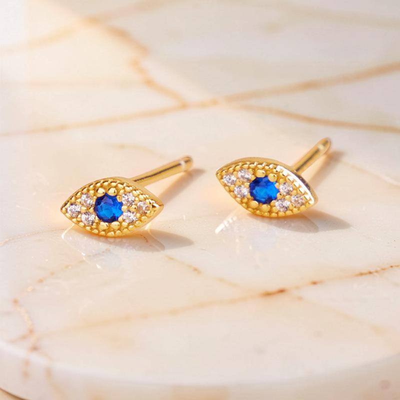 ATELIER-TIBET – Boucles d'Oreilles Mauvais Œil – Pureté Mystique, Argent Plaqué Or