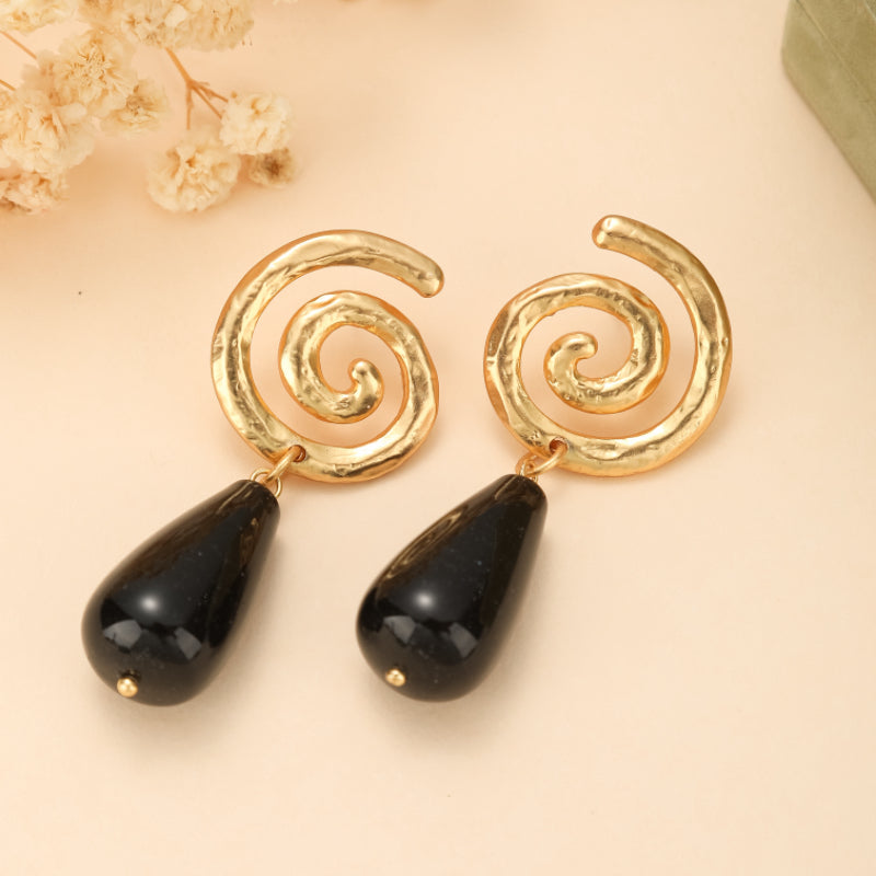 ATELIER-TIBET – Boucles d'Oreilles Obsidienne – Vintage Spirale