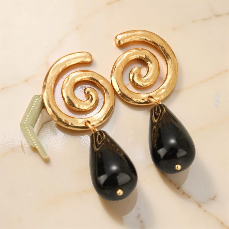 ATELIER-TIBET – Boucles d'Oreilles Obsidienne – Vintage Spirale