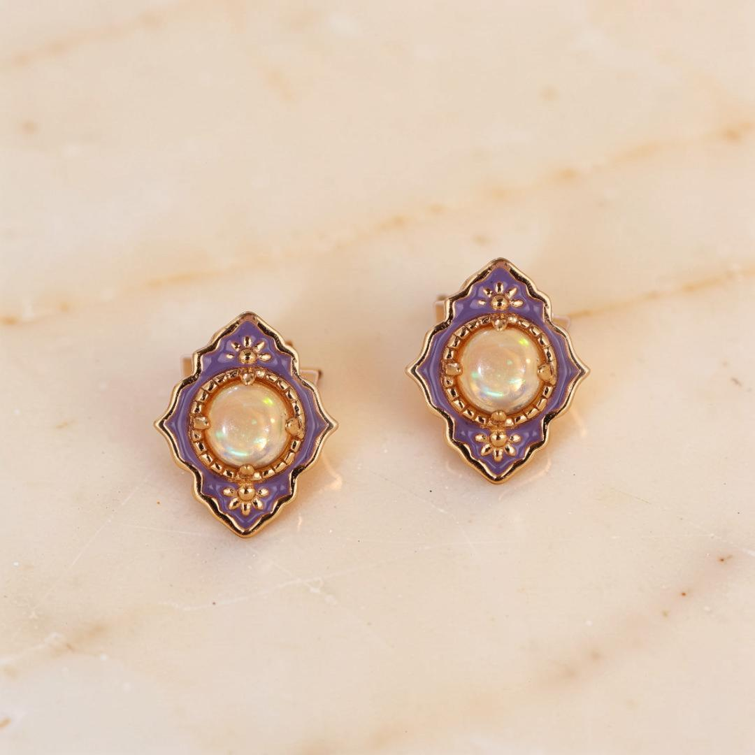 ATELIER-TIBET – Boucles d'Oreilles Opale – Jardin des Merveilles, Argent Plaqué Or