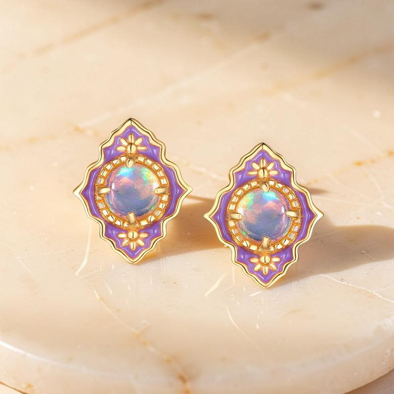 ATELIER-TIBET – Boucles d'Oreilles Opale – Jardin des Merveilles, Argent Plaqué Or