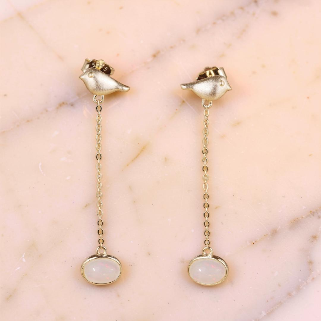 ATELIER-TIBET – Boucles d'Oreilles Opale – Mélodie du Ciel, Argent Plaqué Or