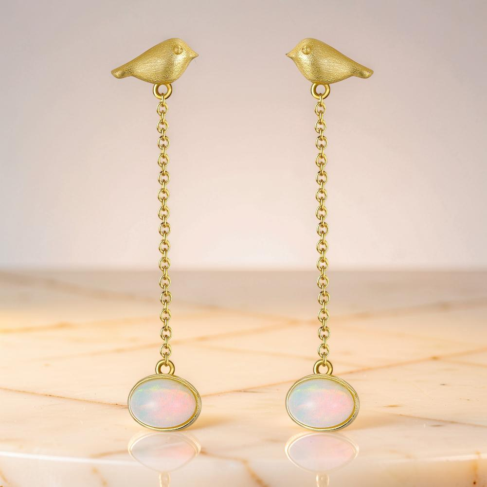 ATELIER-TIBET – Boucles d'Oreilles Opale – Mélodie du Ciel, Argent Plaqué Or