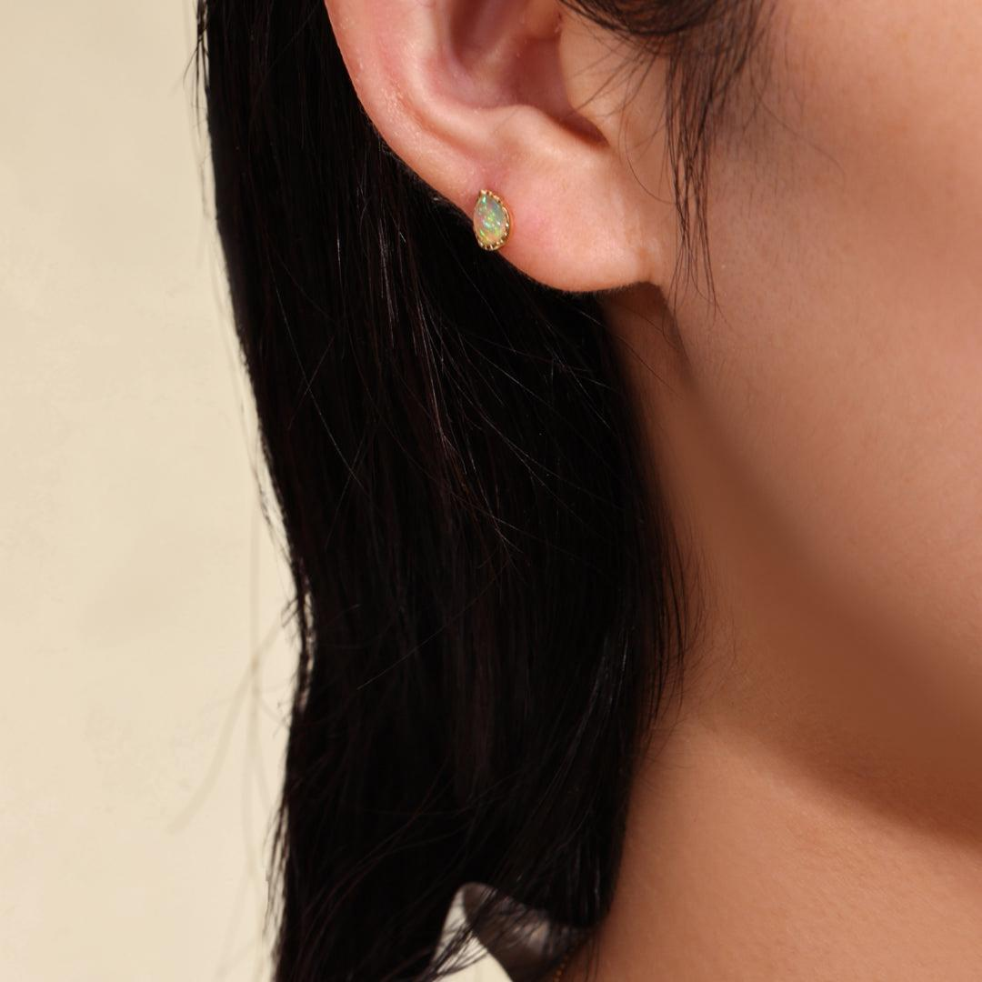 ATELIER-TIBET – Boucles d'Oreilles Opale – Sagesse, Argent Plaqué Or