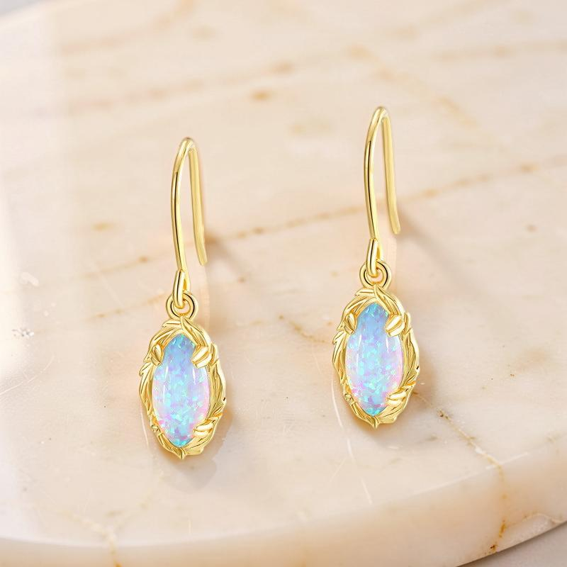 ATELIER-TIBET – Boucles d'Oreilles Pendantes Opale – Flamme Mystique, Argent Plaqué Or