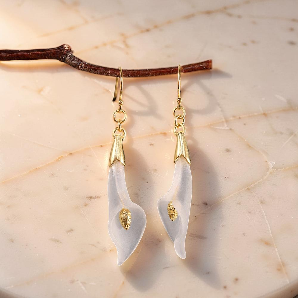 ATELIER-TIBET – Boucles d'Oreilles Pendantes Quartz Clair – Épanouissement, Argent Plaqué Or