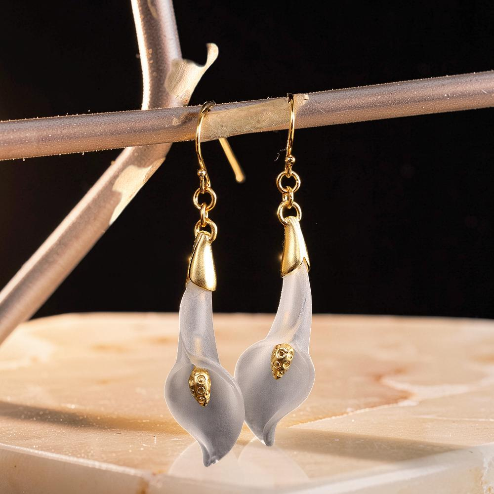 ATELIER-TIBET – Boucles d'Oreilles Pendantes Quartz Clair – Épanouissement, Argent Plaqué Or