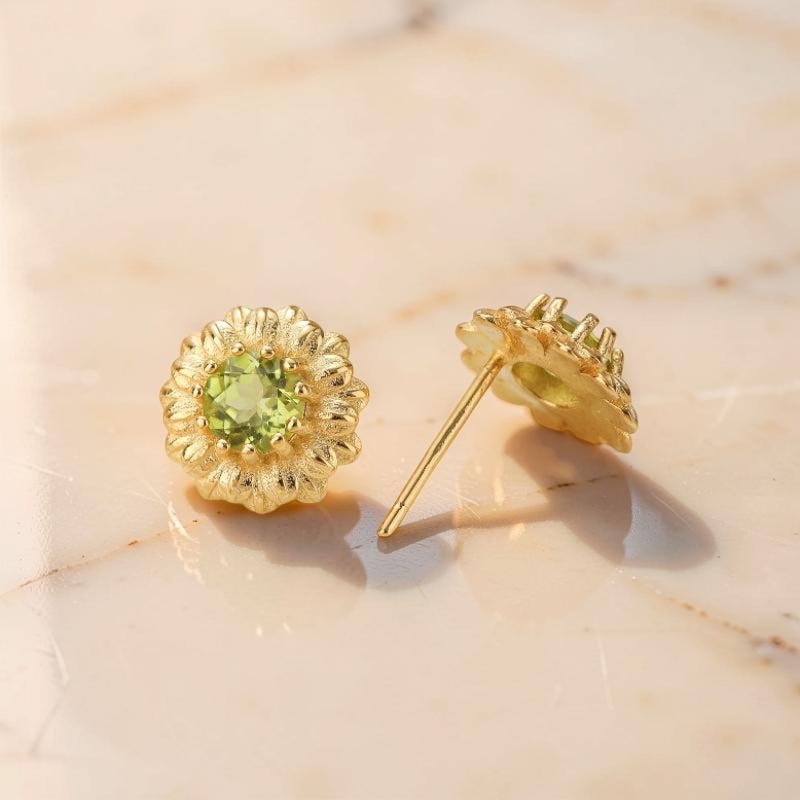 ATELIER-TIBET – Boucles d'Oreilles Péridot  – Doux Rayons, Argent Plaqué Or