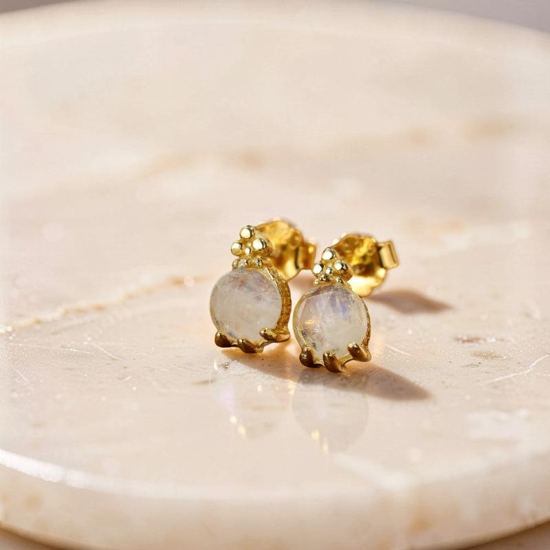 ATELIER-TIBET – Boucles d'Oreilles Pierre de Lune – Goutte Lumineuse, Argent Plaqué Or
