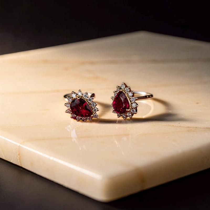 ATELIER-TIBET – Boucles d'Oreilles Rubis – Étincelles d'Amour, Argent Plaqué Or