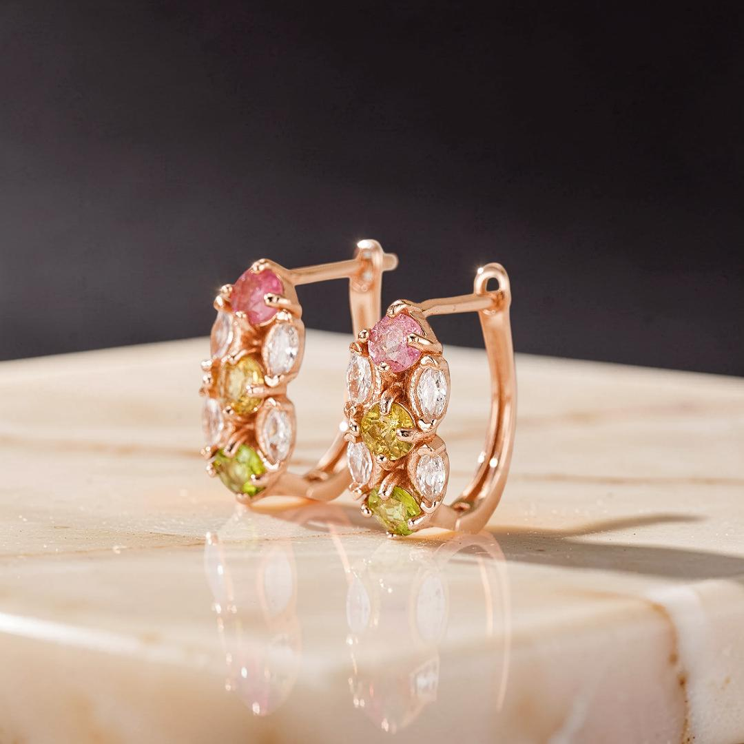 ATELIER-TIBET – Boucles d'Oreilles Tourmaline – Rayonnement Floral, Argent Plaqué Or