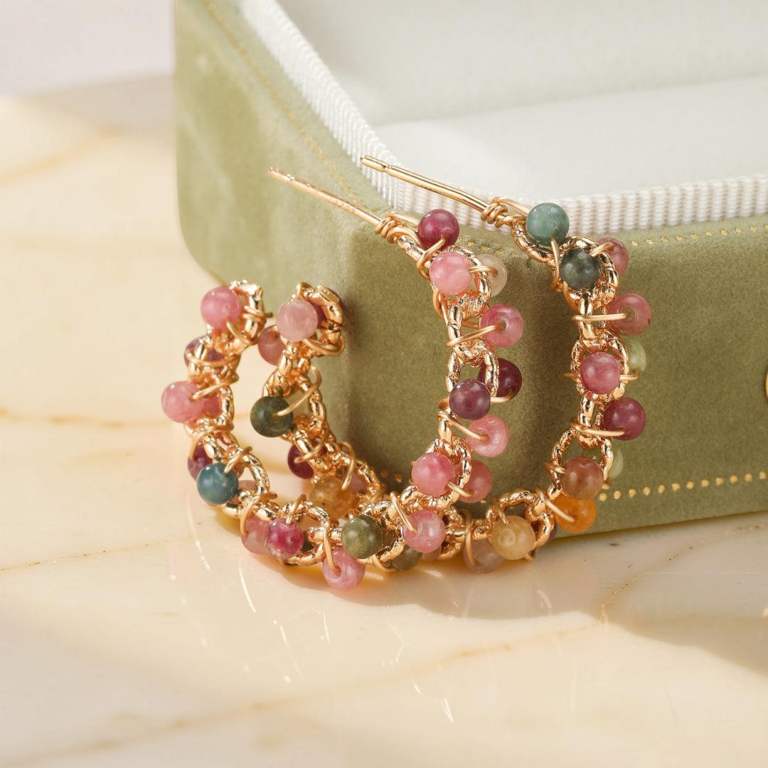 ATELIER-TIBET – Boucles d'Oreilles Tourmaline – Vibrations Solaires, Plaqué Or 14k