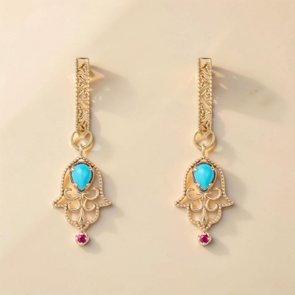 ATELIER-TIBET – Boucles d'Oreilles Turquoise – Aura Protectrice, Argent Plaqué Or