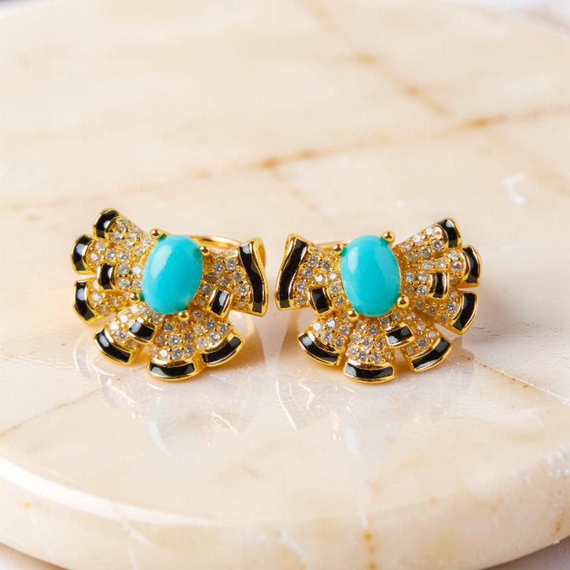 ATELIER-TIBET – Boucles d'Oreilles Turquoise – Coquillage Maritime, Argent Plaqué Or