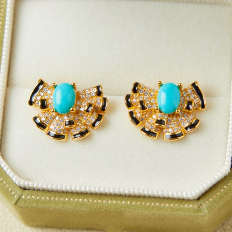ATELIER-TIBET – Boucles d'Oreilles Turquoise – Coquillage Maritime, Argent Plaqué Or