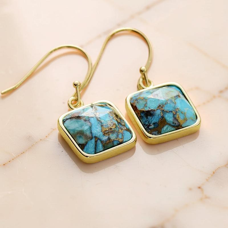 ATELIER-TIBET – Boucles d'Oreilles Turquoise – Fragments de Ciel, Argent Plaqué Or