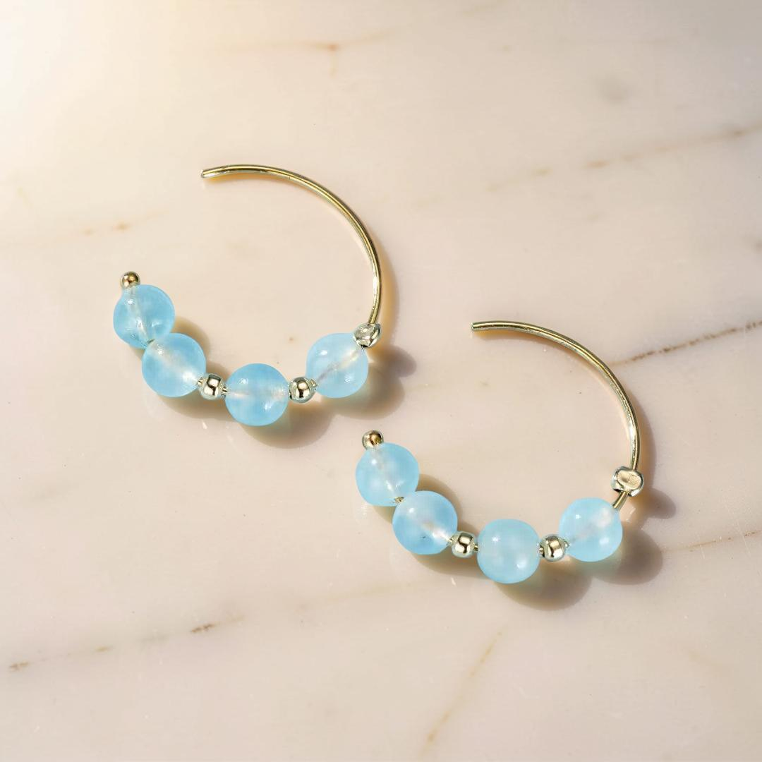 ATELIER-TIBET – Boucles d’Oreilles Aigue Marine – Perles de Brume