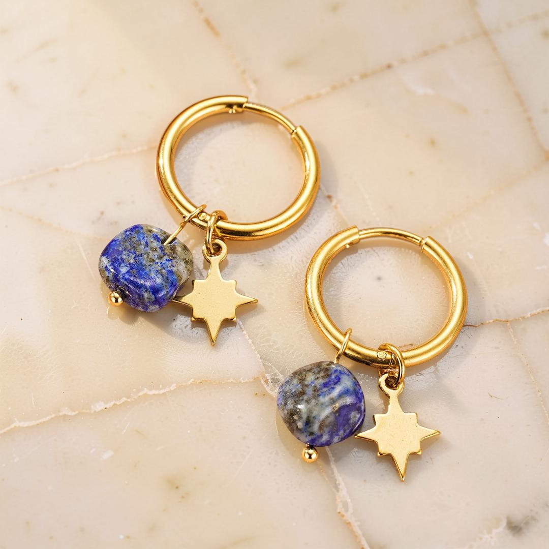 ATELIER-TIBET – Boucles d’Oreilles Amazonite/Lapis Lazuli – Étoile Céleste