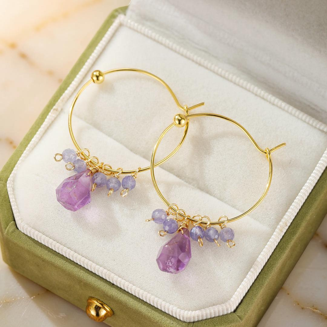 ATELIER-TIBET – Boucles d’oreilles Améthyste et Tanzanite – Aurore Bohème, Argent Plaqué Or