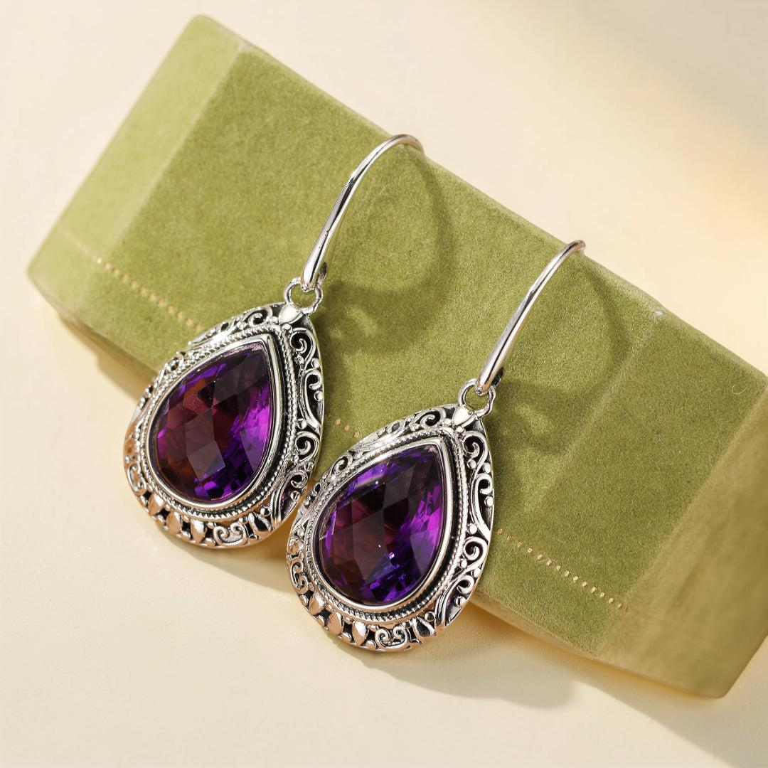 ATELIER-TIBET – Boucles d’oreilles Améthyste – Gouttes d’Héritage, Argent