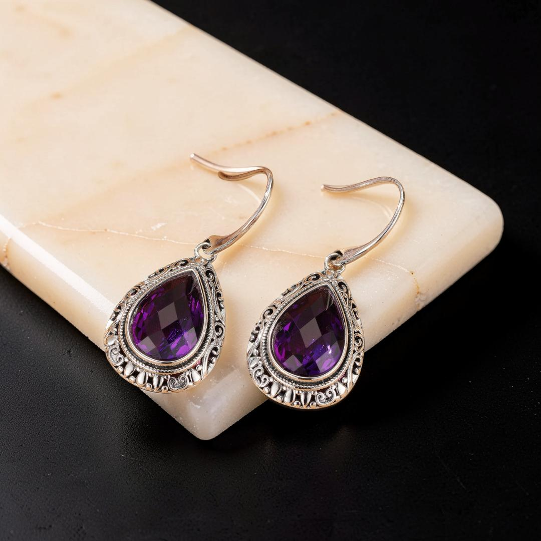 ATELIER-TIBET – Boucles d’oreilles Améthyste – Gouttes d’Héritage, Argent