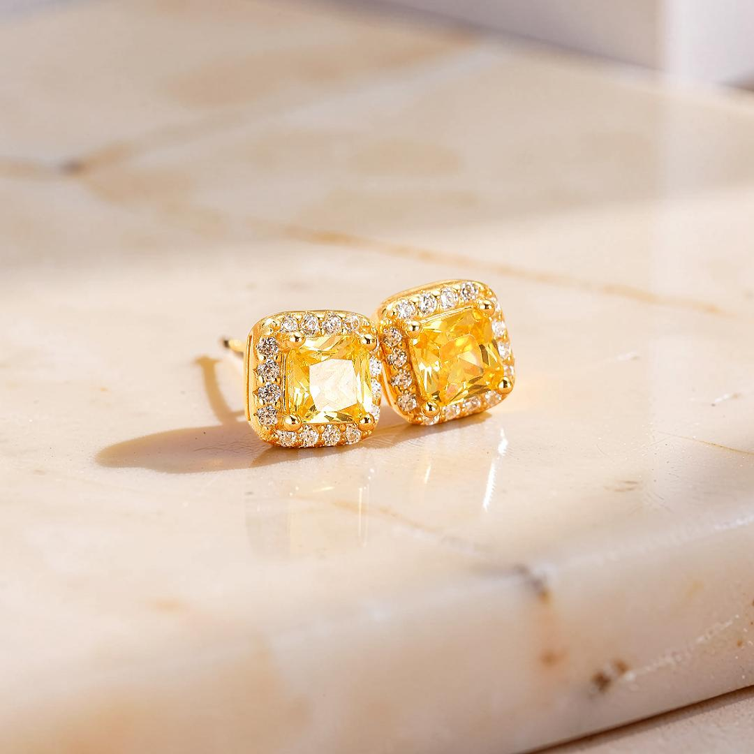 ATELIER-TIBET – Boucles d’Oreilles Citrine – Éclat Carré, Argent