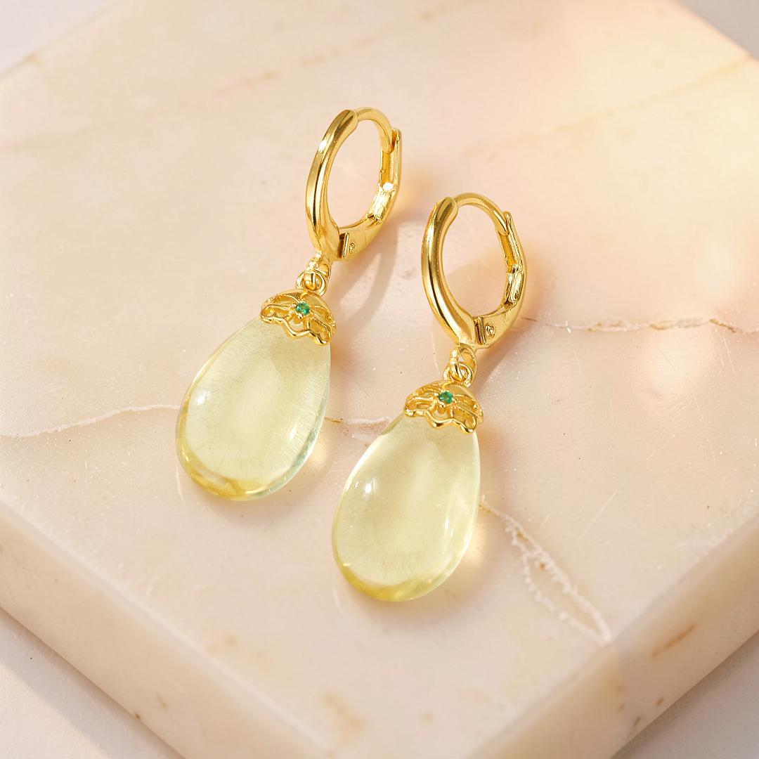 ATELIER-TIBET – Boucles d’oreilles Citrine – Goutte de Soleil, Argent Plaqué Or
