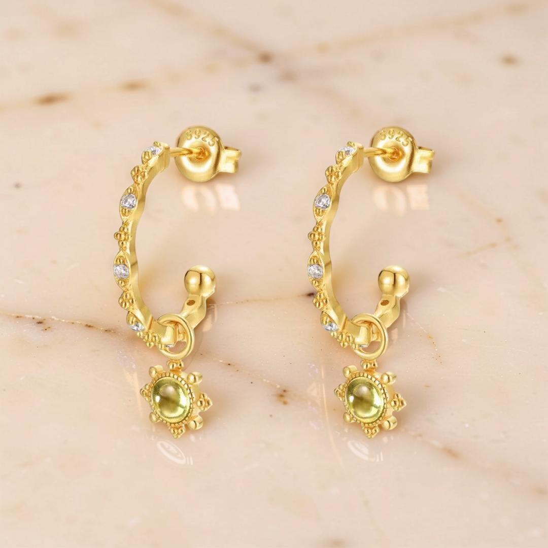 ATELIER-TIBET – Boucles d’Oreilles Créoles Péridot – Lumière d’Olivine, Argent Plaqué Or