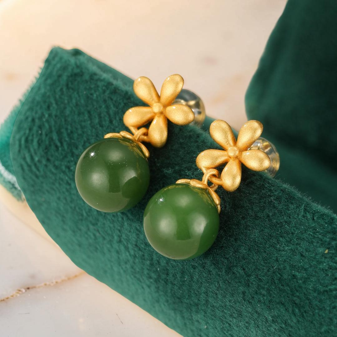 ATELIER-TIBET – Boucles d’Oreilles Jade – Charme Vertueux, Argent Plaqué Or