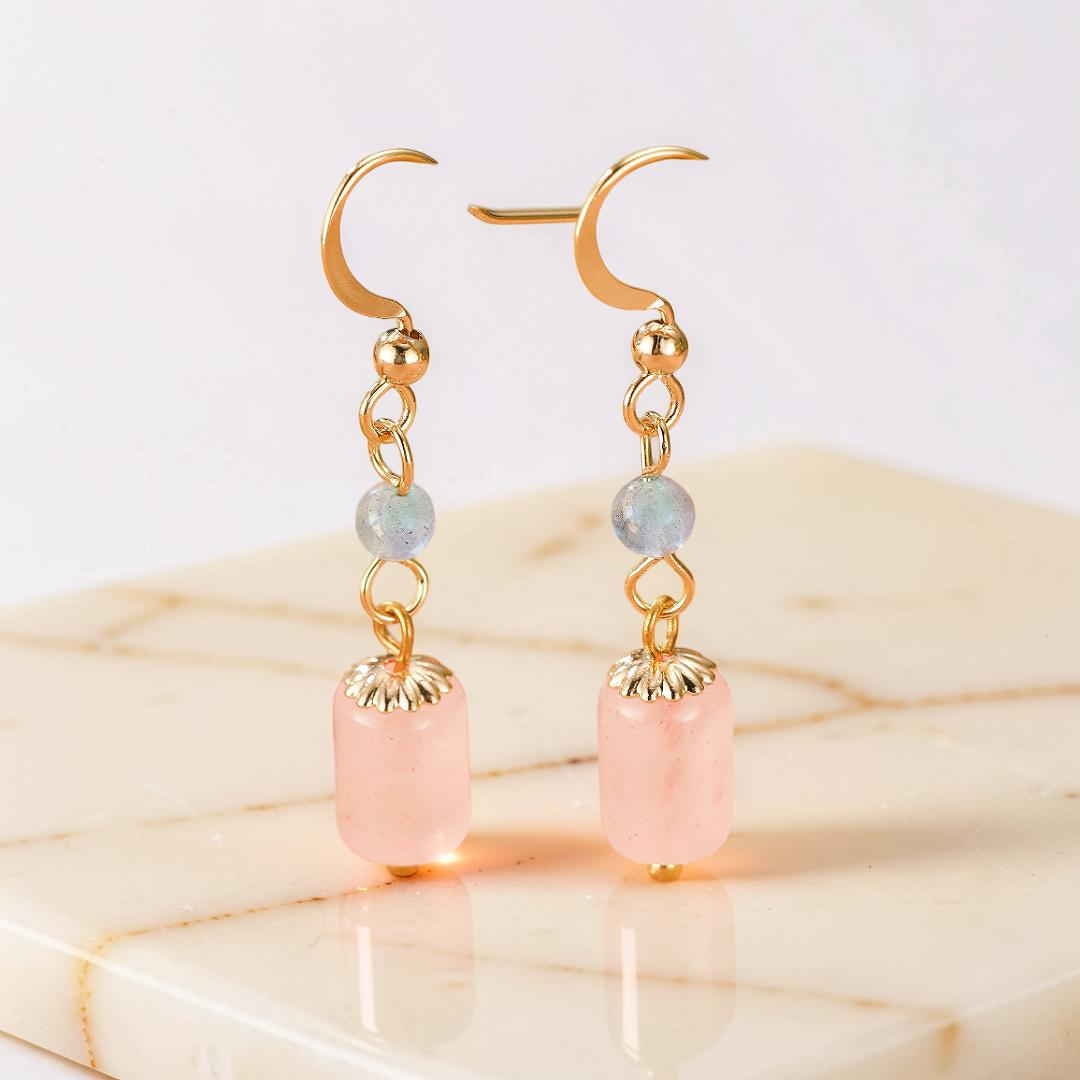 ATELIER-TIBET – Boucles d’Oreilles Labradorite et Quartz Rose – Douceur d’Éclat