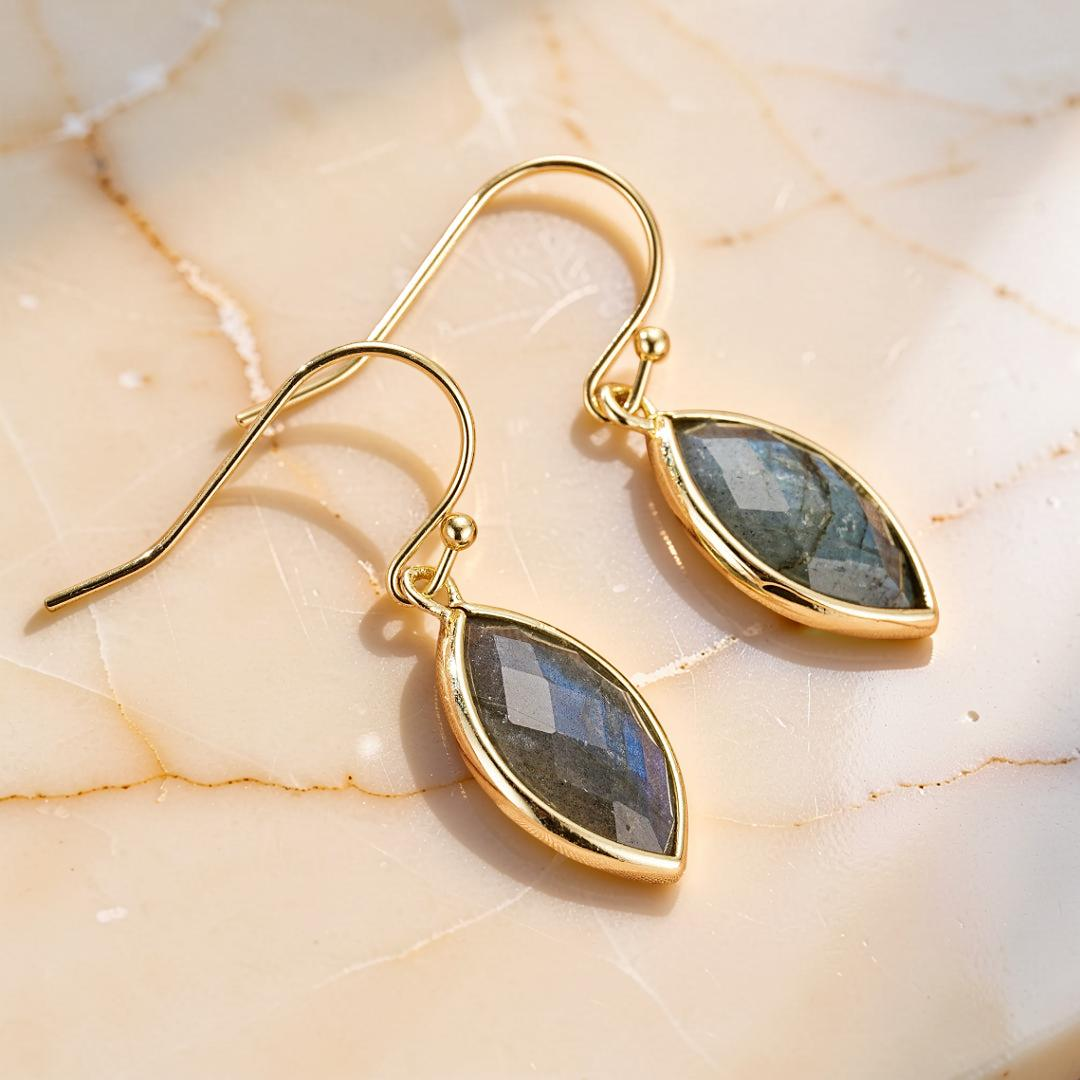 ATELIER-TIBET – Boucles d’Oreilles Labradorite – Feuilles de Lumière