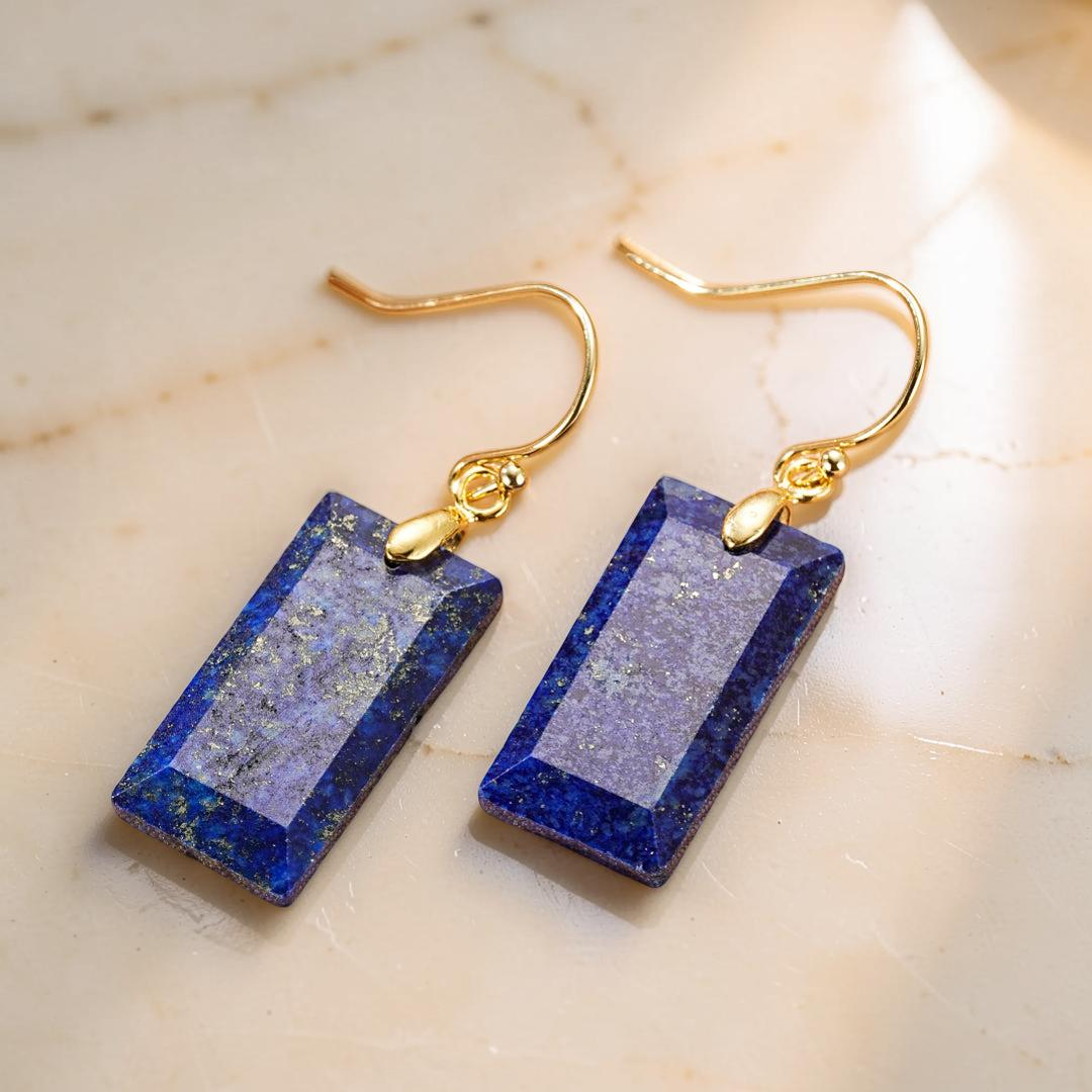 ATELIER-TIBET – Boucles d’Oreilles Lapis Lazuli – Rectangle Intuitif