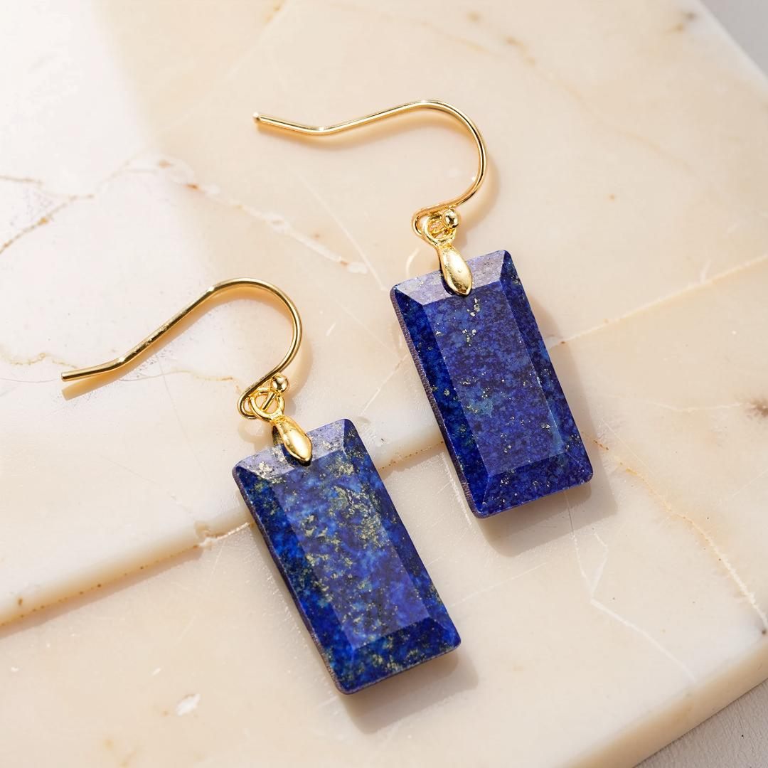 ATELIER-TIBET – Boucles d’Oreilles Lapis Lazuli – Rectangle Intuitif