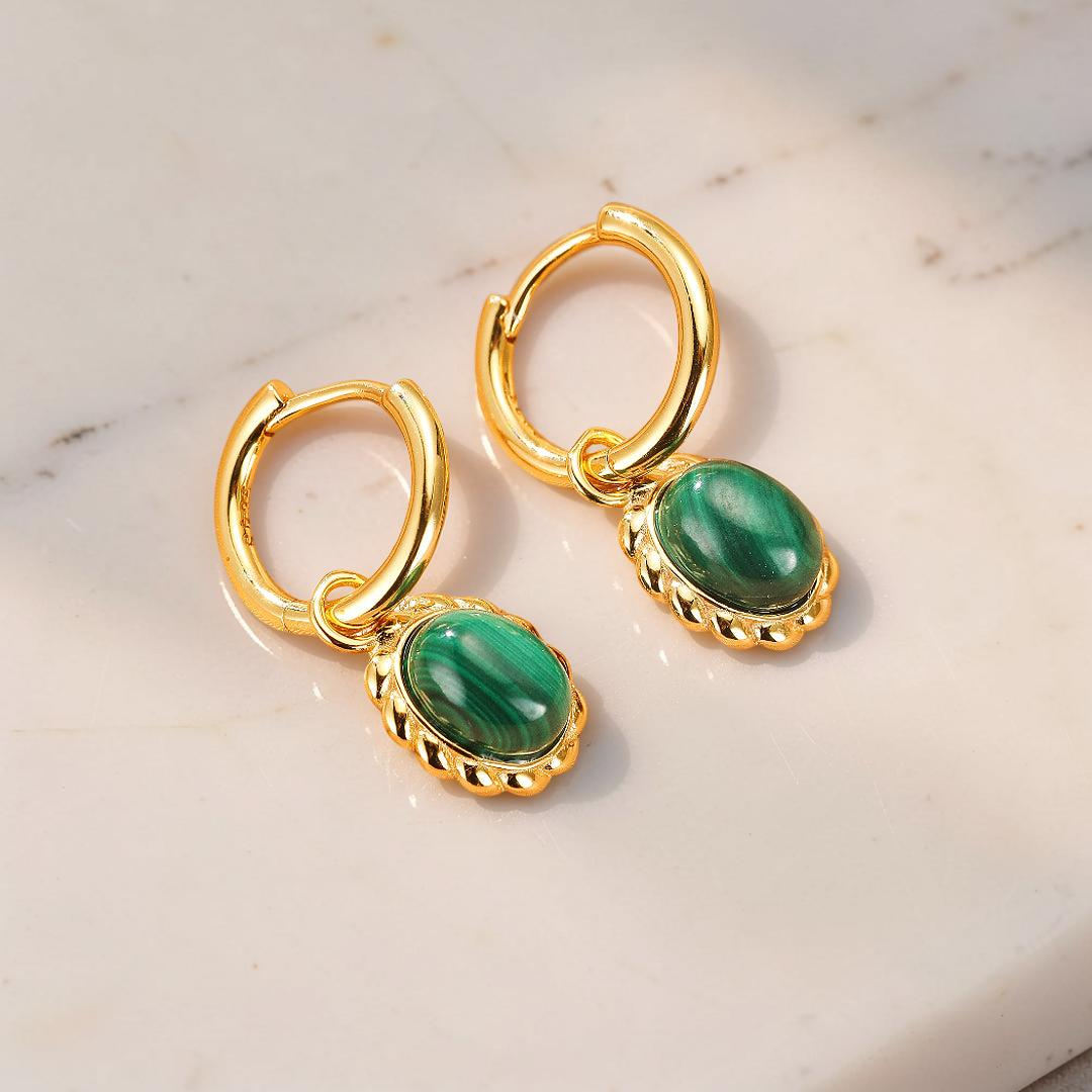 ATELIER-TIBET – Boucles d’oreilles Malachite – Charme Ovale, Argent