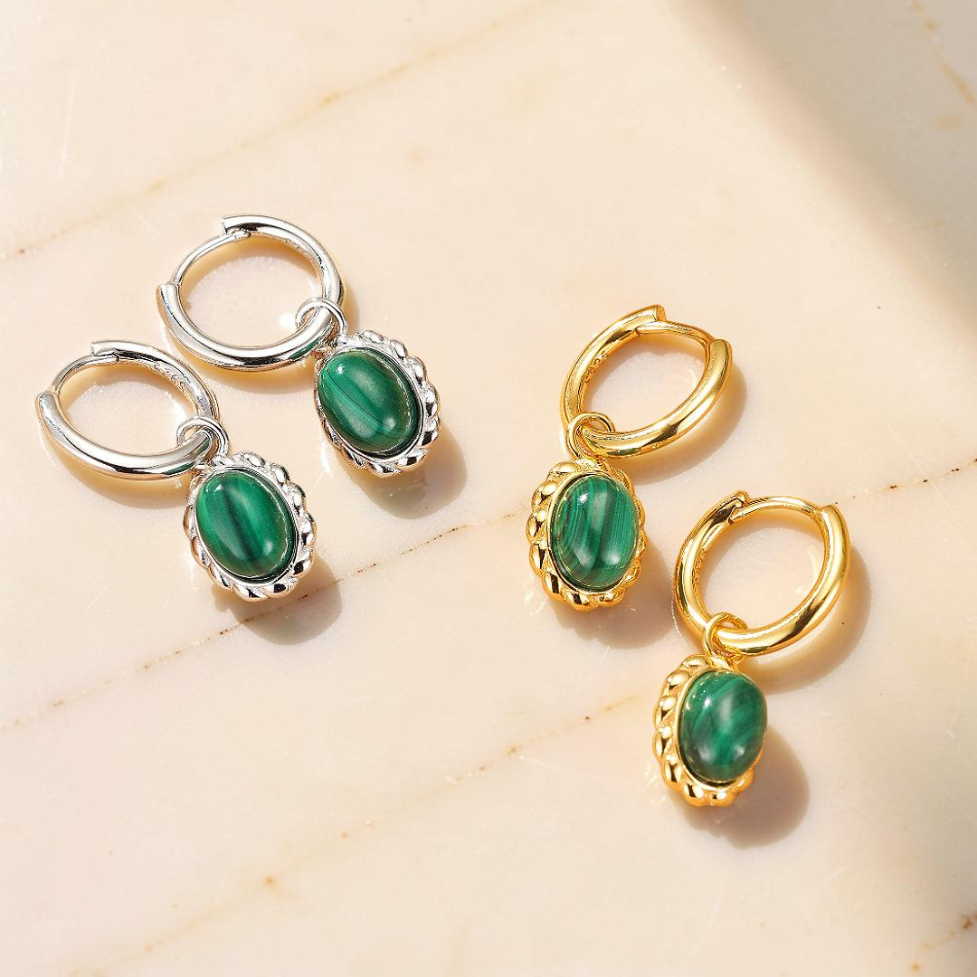 ATELIER-TIBET – Boucles d’oreilles Malachite – Charme Ovale, Argent