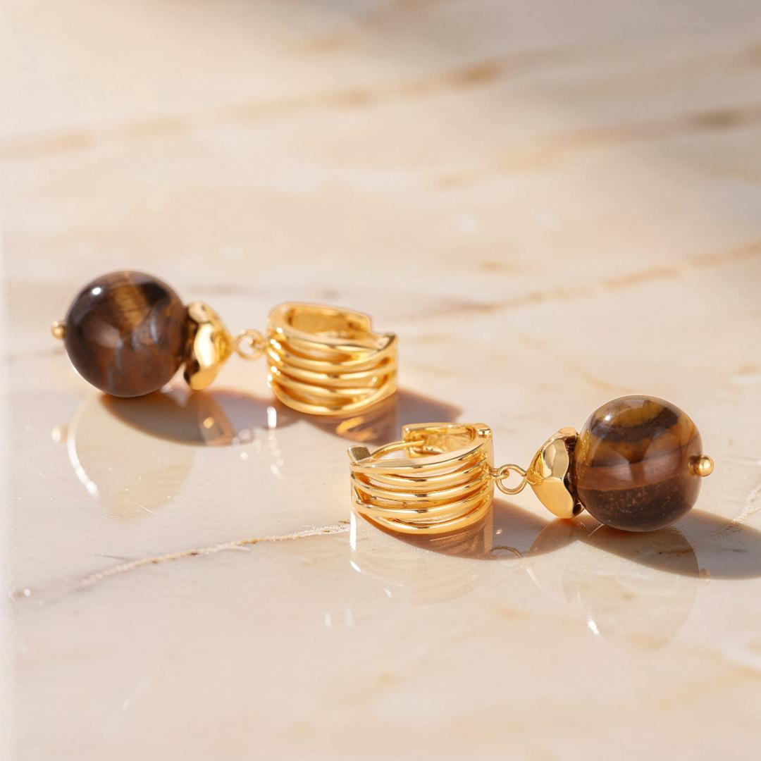ATELIER-TIBET – Boucles d'Oreilles Œil de Tigre – Éclat Sauvage