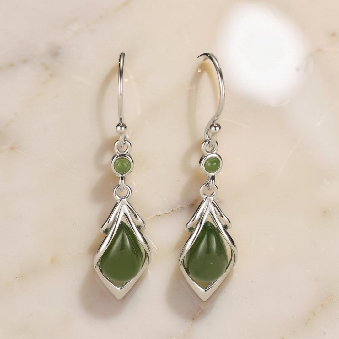 ATELIER-TIBET – Boucles d’Oreilles Pendantes Jade – Éveil Sacré, Argent