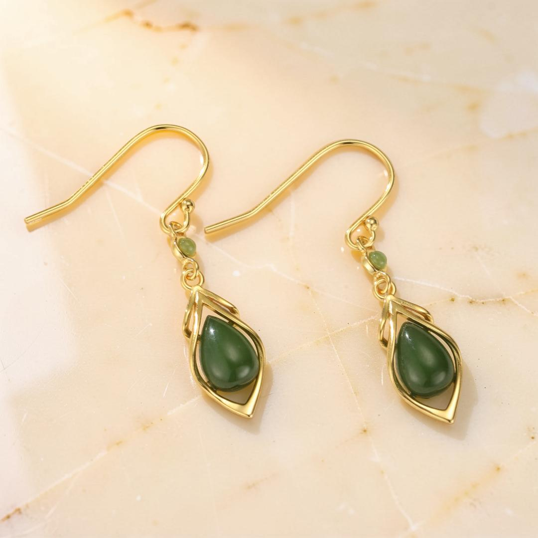 ATELIER-TIBET – Boucles d’Oreilles Pendantes Jade – Éveil Sacré, Argent