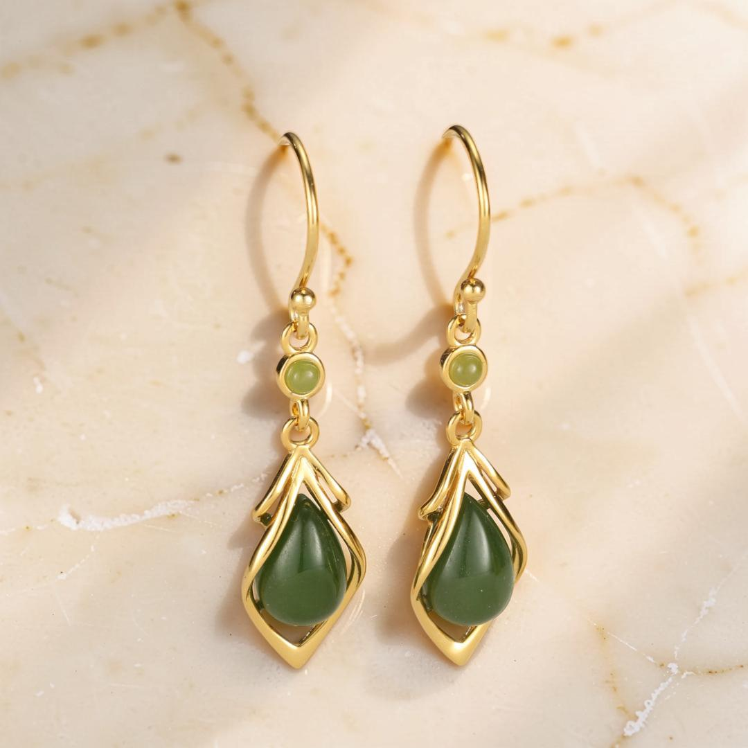 ATELIER-TIBET – Boucles d’Oreilles Pendantes Jade – Éveil Sacré, Argent