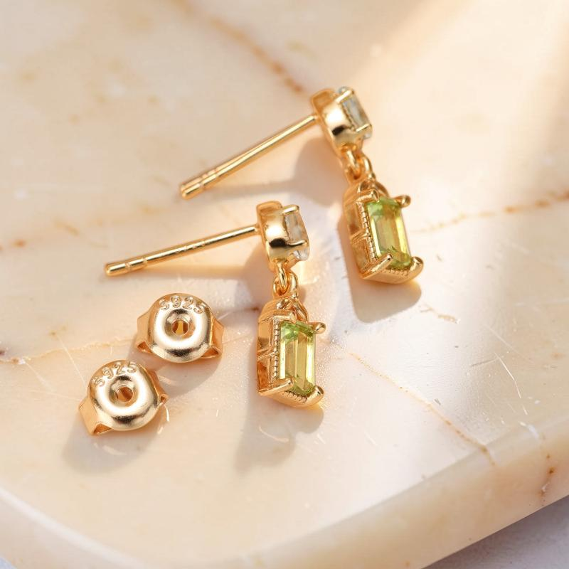 ATELIER-TIBET – Boucles d'Oreilles Péridot et Topaze – Géométrie Raffinée, Argent Plaqué Or