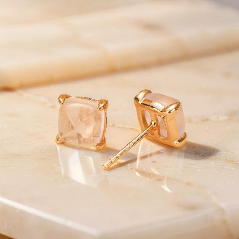 ATELIER-TIBET – Boucles d'Oreilles Quartz Rose – Éclat Divin, Argent Plaqué Or