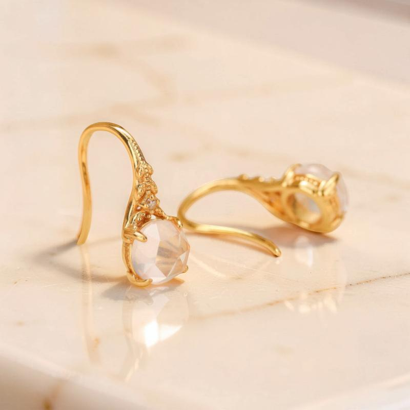 ATELIER-TIBET – Boucles d'Oreilles Quartz Rose – Éclat Floral, Argent Plaqué Or