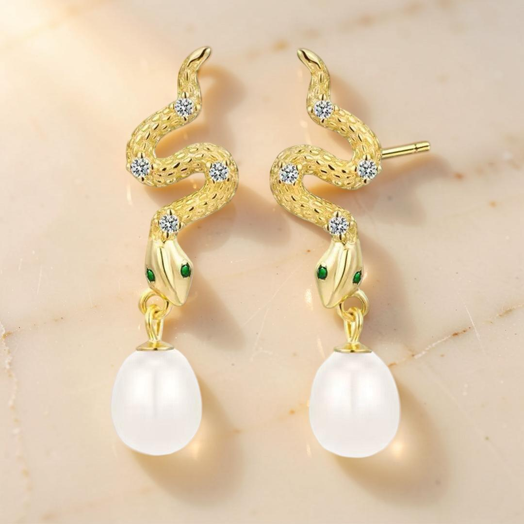 ATELIER-TIBET – Boucles d’Oreilles Serpent – Mystique Perlée, Argent 925