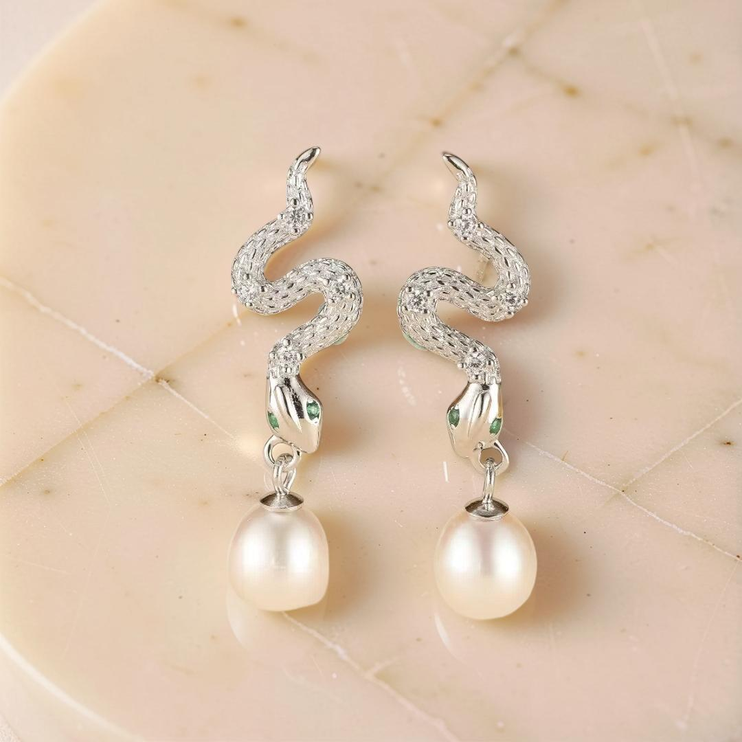 ATELIER-TIBET – Boucles d’Oreilles Serpent – Mystique Perlée, Argent 925