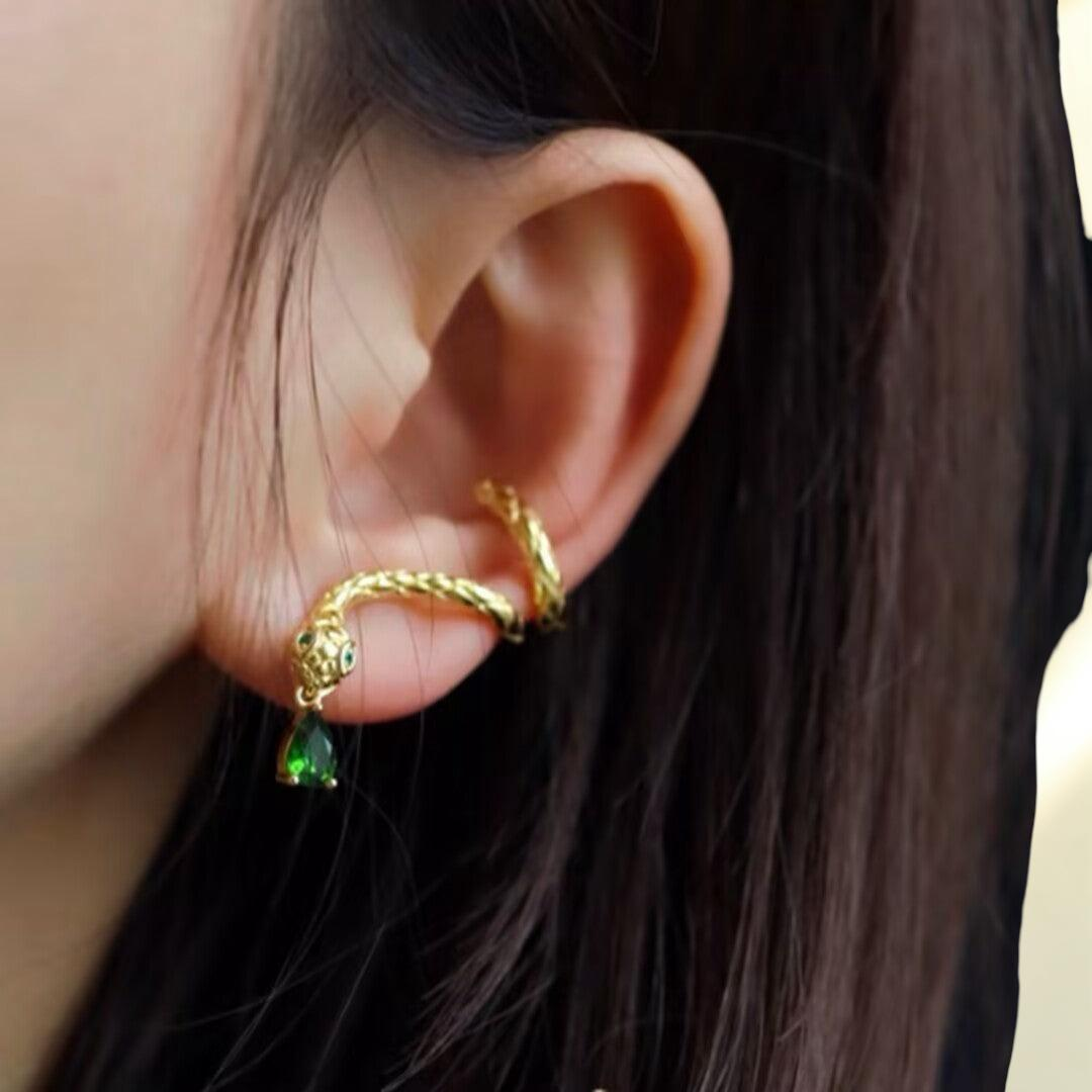 ATELIER-TIBET – Boucles d’Oreilles Serpent – Spirale de Sagesse, Argent Plaqué Or