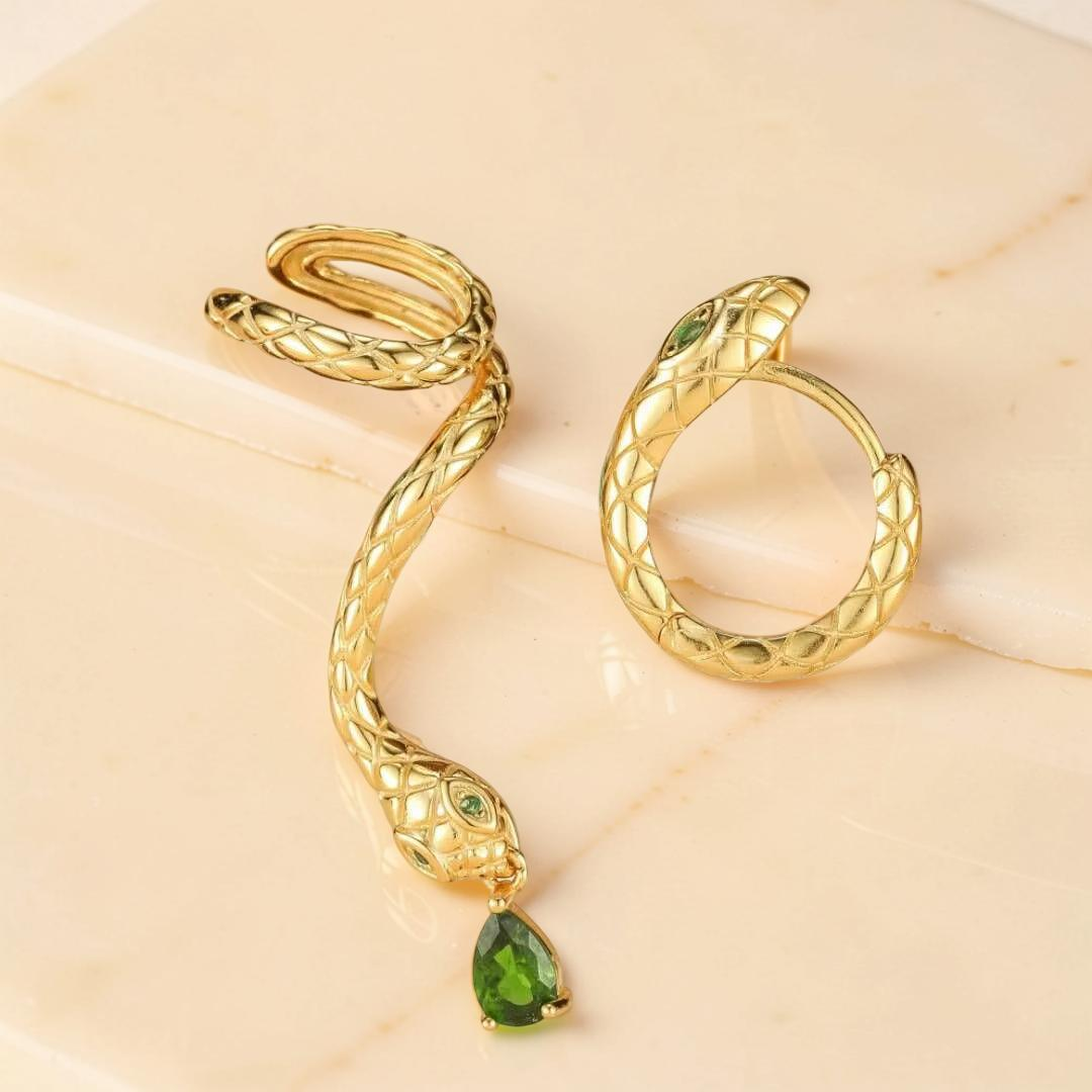 ATELIER-TIBET – Boucles d’Oreilles Serpent – Spirale de Sagesse, Argent Plaqué Or