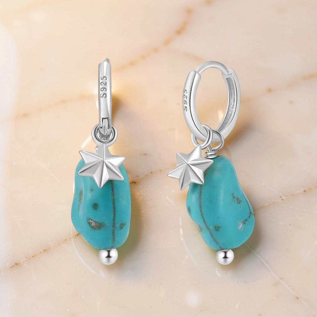 ATELIER-TIBET – Boucles d’Oreilles Turquoise – Larmes du Ciel, Argent